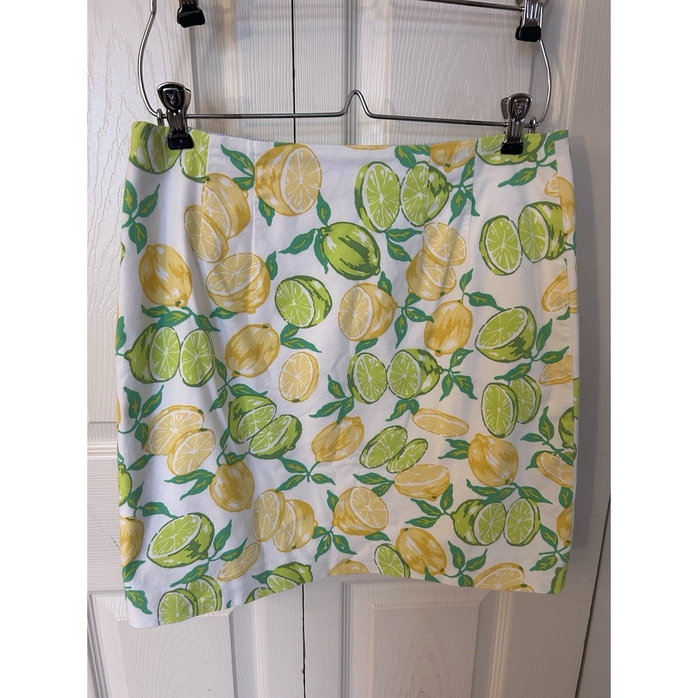 Talbots Size 6 Petite Preppy Coastal Lemon And Lime Print‎ Short Skirt Side Zip
